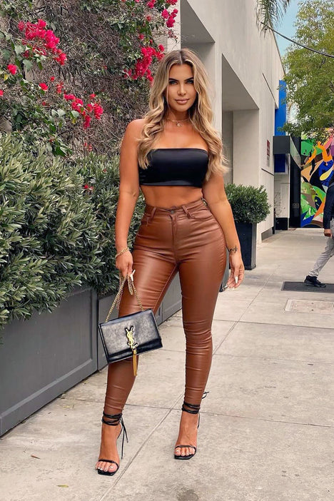 Dropship Brown PU Leather Skinny Pants For Women High Waist Pocket Leg  Women's Pants 2021 Autumn Winter Fashion Sexy Trousers Female to Sell  Online at a Lower Price | Doba